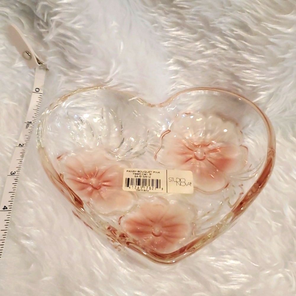 NEW Studio Nova Heart-Shaped Glass Dish with Pink Floral Design - Picture 5 of 6